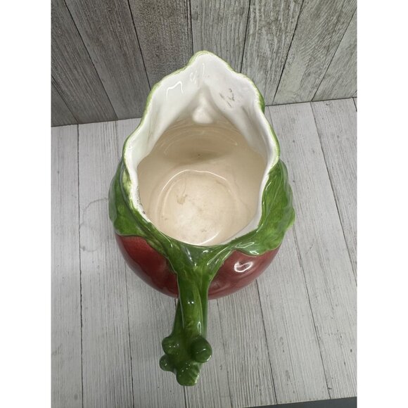 Vintage Large Ceramic Apple Shaped Beverage Pitcher 7” Tall 9” Wide With Handle - Picture 6 of 11